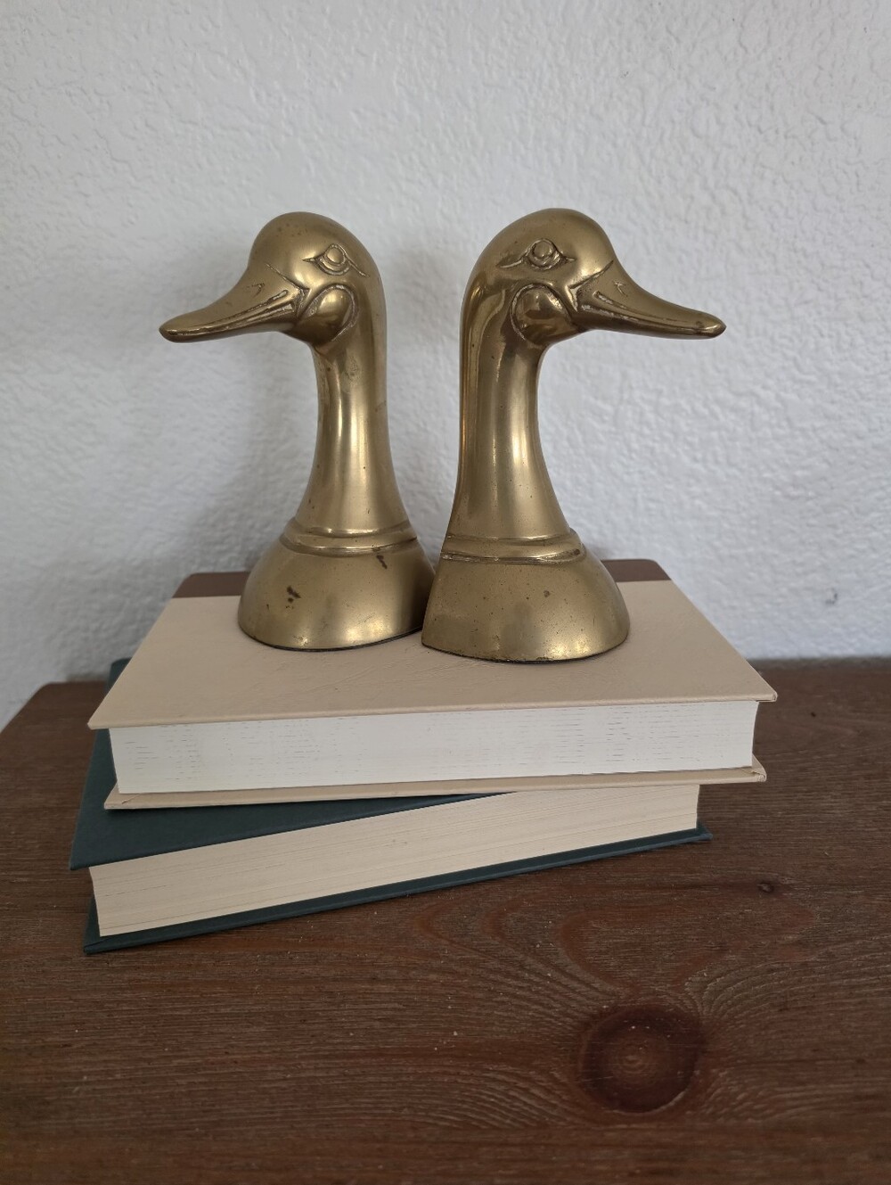 Vintage Solid Brass Duck Head Bookends Mallard Goose Statues Set of 2